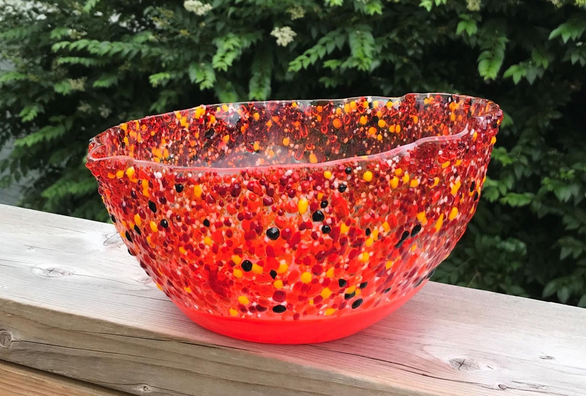 Speckled bowl orangey red explosion